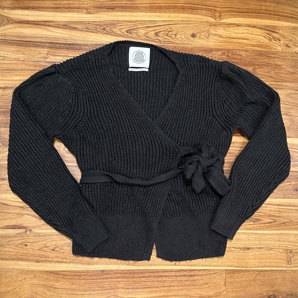 Urban Outfitters Black Tuscany Ribbed Wrap Sweater Size Medium